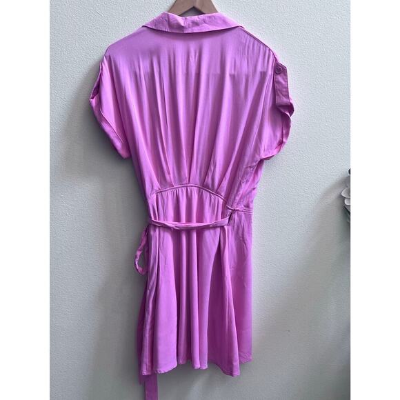 Gianni Bini V-Neck Wrap Mini Dress Pink Tab Short Sleeve Women's Small Dollcore - Picture 2 of 8